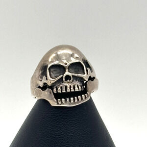 Vtg Skull Sterling Silver Ring 925 Hinged Jaw Biker Gothic Skeleton Size 11 READ
